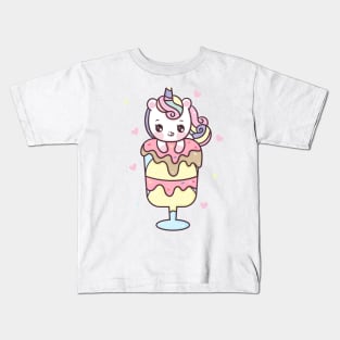 Cute Unicorn cartoon sweet dessert ice cream Pony child vector kawaii animal Kids T-Shirt